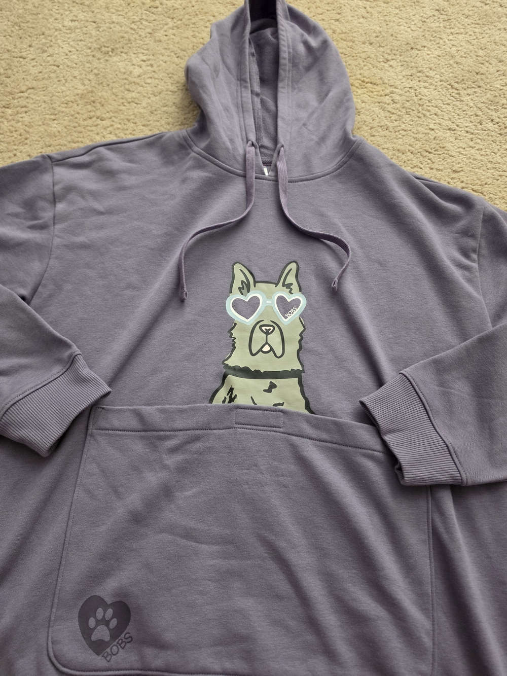 BOBS from Skechers Purple Pullover Hoodie with Dog Graphic Pouch Large